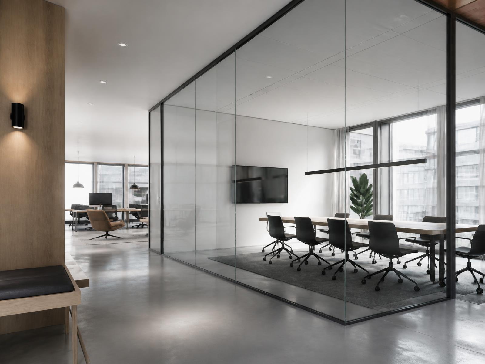 Modern office with glazed meeting rooms and clean surfaces